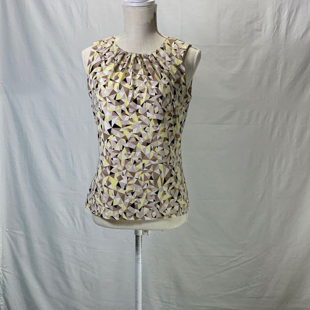 Calvin Klein White, Black, Yellow, Tan Geometric Print Tank Top Size Sma…